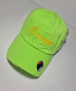 Lime Green Distressed Dad Hat w/Yellow Stitching