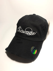 Black Distressed Dad Hat w/White Stitching