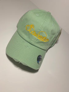 Sage Distressed Dad Hat w/Yellow Stitching