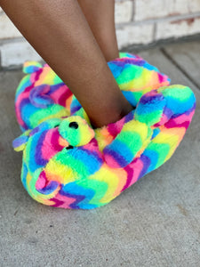 Rainbow Teddy Slippers