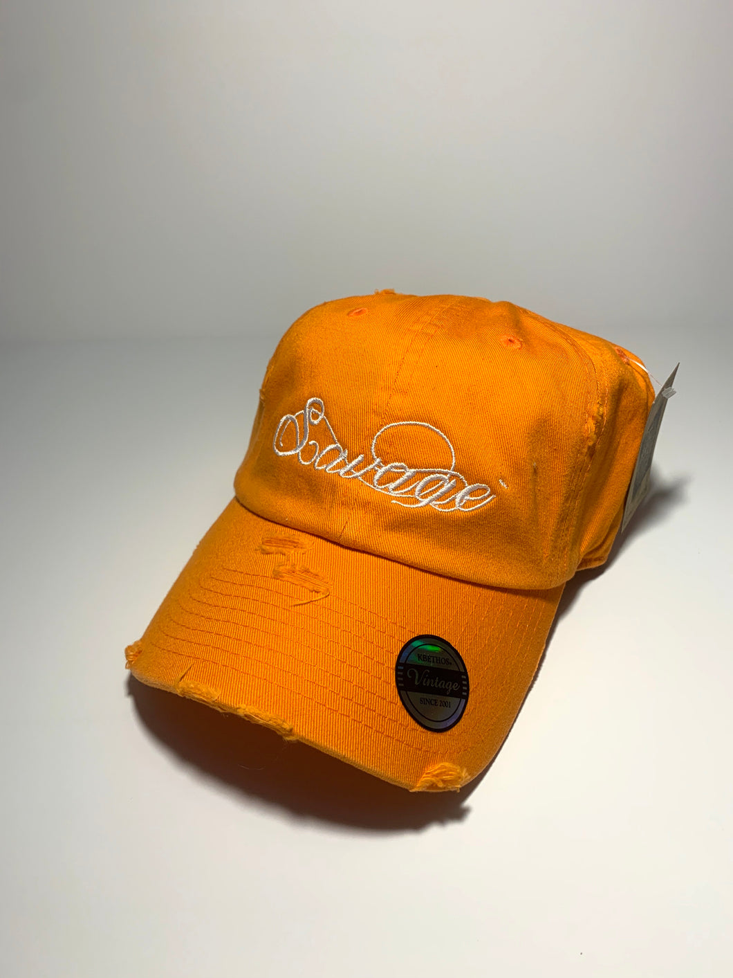 Orange Distressed Dad Hat w/White Stitching